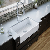 Karran Fireclay 30" Fireclay Farmhouse Sink with Accessories, White, FCP30SBWH