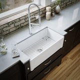 Karran Fireclay 33" Fireclay Farmhouse Sink with Accessories, White, FCP33SBWH