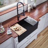 Karran Fireclay 33" Fireclay Workstation Farmhouse Sink with Accessories, Matte Black, FCWSD33SBMB-PK1