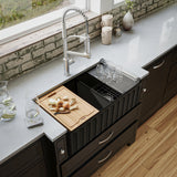 Karran Fireclay 33" Fireclay Workstation Farmhouse Sink with Accessories, 60/40 Double Bowl, Matte Black, FCWSF33DBMB-PK1