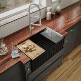 Karran Fireclay 33" Fireclay Workstation Farmhouse Sink with Accessories, Matte Black, FCWSF33SBMB-PK1