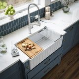 Karran Fireclay 33" Fireclay Workstation Farmhouse Sink with Accessories, White, FCWSF33SBWH-PK1