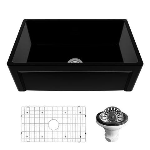 Karran Fireclay 30" Fireclay Farmhouse Sink with Accessories, Matte Black, FCP30SBMB