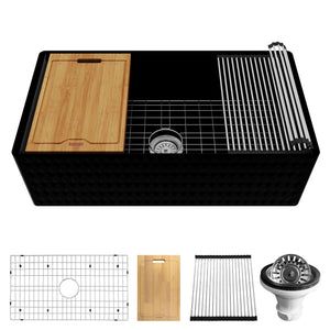 Alternate Image for Karran Fireclay 33" Fireclay Workstation Farmhouse Sink with Accessories, Matte Black, FCWSD33SBMB-PK1