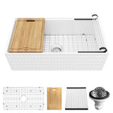 Karran Fireclay 33" Fireclay Workstation Farmhouse Sink with Accessories, White, FCWSD33SBWH-PK1