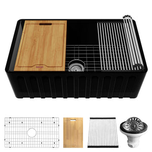 Alternate Image for Karran Fireclay 30" Fireclay Workstation Farmhouse Sink with Accessories, Matte Black, FCWSF30SBMB-PK1