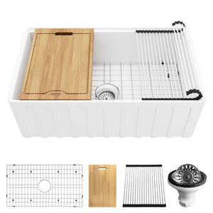 Alternate Image for Karran Fireclay 30" Fireclay Workstation Farmhouse Sink with Accessories, White, FCWSF30SBWH-PK1
