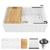 Karran Fireclay 30" Fireclay Workstation Farmhouse Sink with Accessories, White, FCWSF30SBWH-PK1