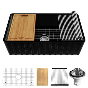 Alternate Image for Karran Fireclay 33" Fireclay Workstation Farmhouse Sink with Accessories, Matte Black, FCWSF33SBMB-PK1