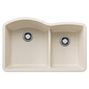 Alternate Image for Blanco Diamond 32" Undermount Silgranit Kitchen Sink, 60/40 Double Bowl, Soft White, No Faucet Hole, 443065