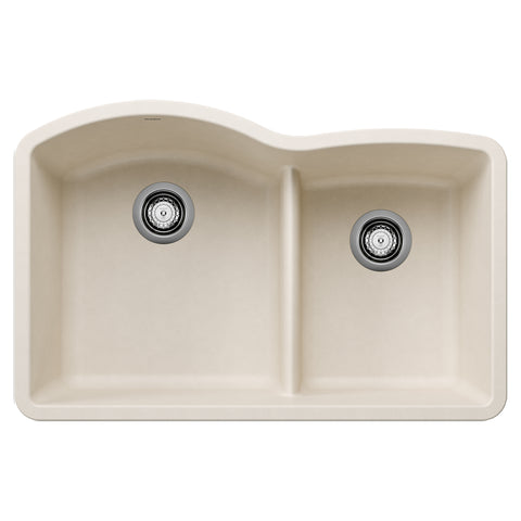 Blanco Diamond 32" Undermount Silgranit Kitchen Sink, 60/40 Double Bowl, Soft White, No Faucet Hole, 443065