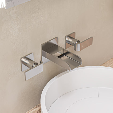 ALFI Brushed Nickel Widespread Wall Mounted Modern Waterfall Bathroom Faucet, AB1796-BN