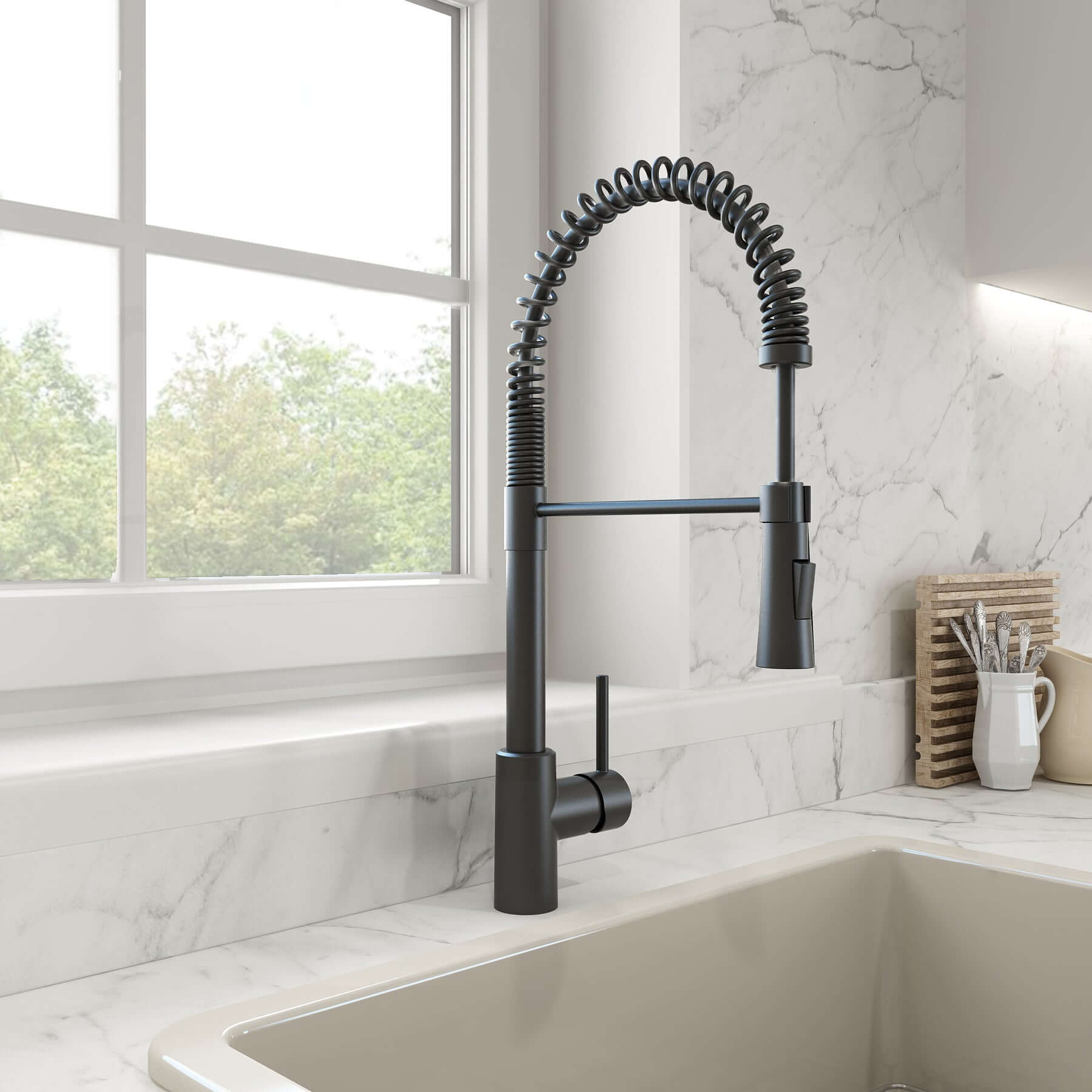 BOCCHI Contempo 36" Fireclay Workstation Farmhouse Sink Kit with Faucet and Accessories, Matte Black (sink) / Matte Black (faucet), 1505-004-2020MB