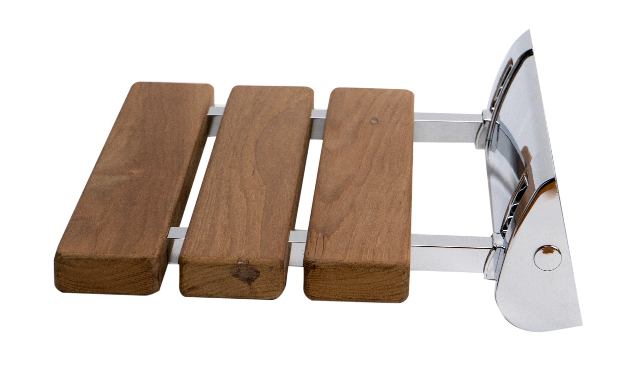 ALFI brand ABS14-PC Polished Chrome 14" Folding Teak Wood Shower Seat Bench, Natural Wood