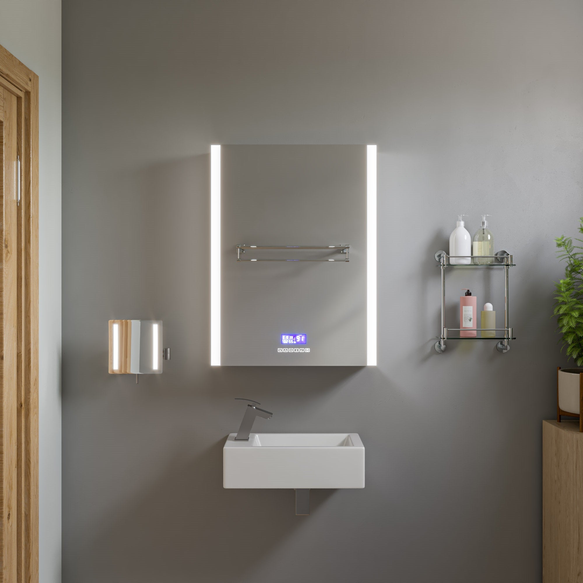 ALFI brand AB9549 Polished Chrome Wall Mounted Double Glass Shower Shelf Bathroom Accessory, Brass, Grey