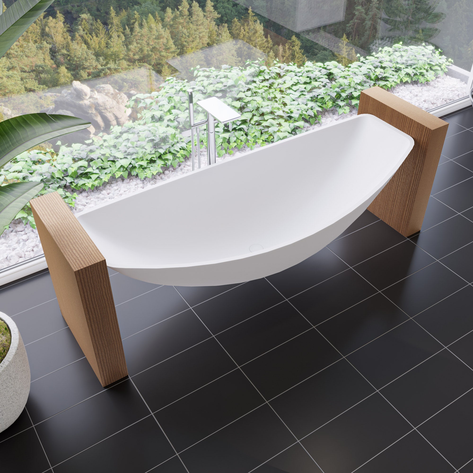 ALFI brand 79" Acrylic Wall Mount Oval Bathtub, White Matte, HammockTub1-WM