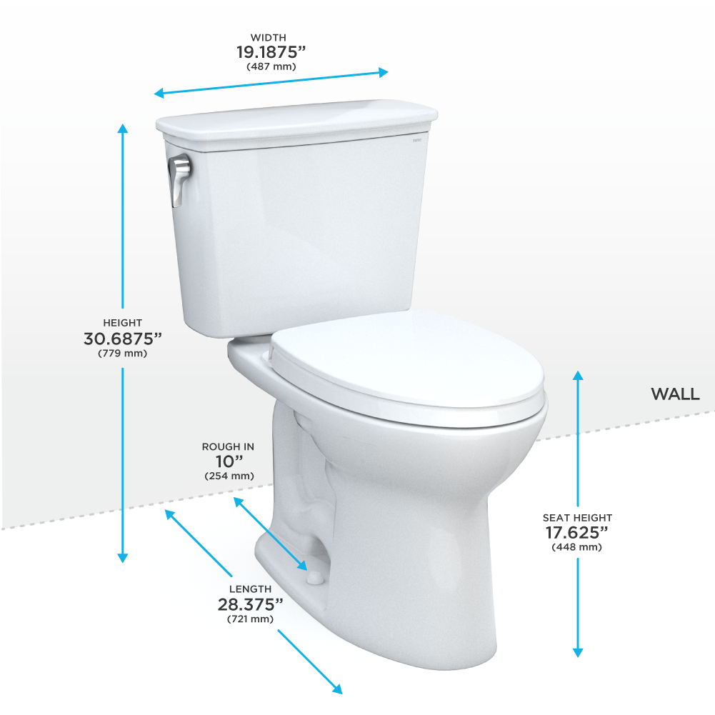 TOTO Drake Transitional Two-Piece Elongated 1.28 GPF Universal Height TORNADO FLUSH  Toilet with 10 Inch Rough-In, CEFIONTECT, and SoftClose Seat, WASHLET+ Ready, Cotton White, Vitreous China, MS786124CEFG.10#01