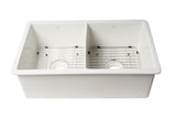 ALFI brand 32" Dual Mount Fireclay Kitchen Sink, 50/50 Double Bowl, White, No Faucet Hole, ABF3219DUD-W