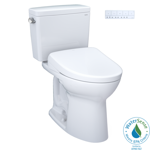 TOTO Drake WASHLET+ Two-Piece Elongated 1.28 GPF Universal Height TORNADO FLUSH Toilet with Auto Flush S7 Contemporary Bidet Seat, Cotton White, Vitreous China|Plastic, MW7764726CEFGA#01