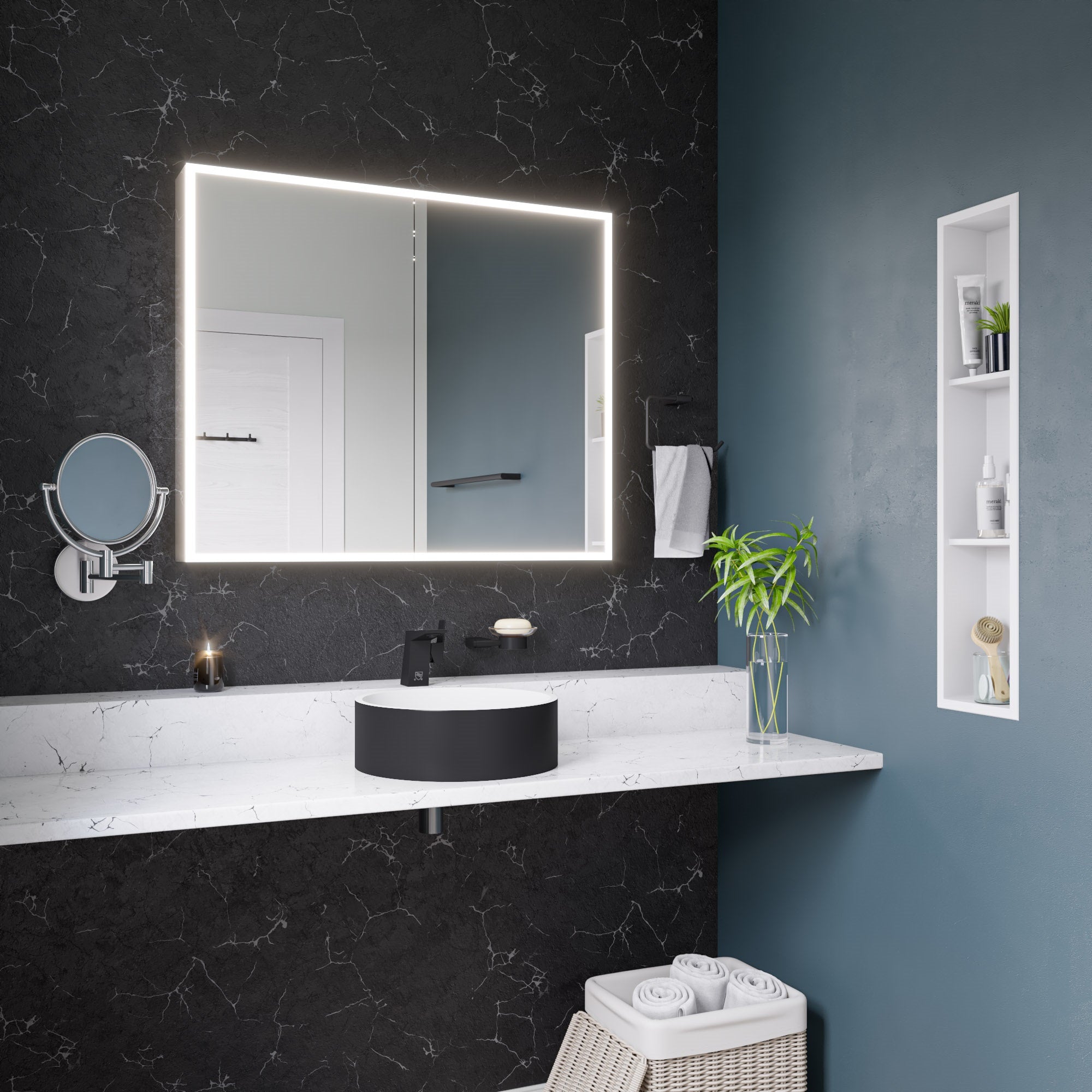 ALFI brand 15.13" x 15.13" Round Above Mount Resin Bathroom Sink, Black & White, No Faucet Hole, ABRS15RBM
