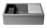 ALFI brand 33" Granite Composite Workstation Farmhouse Sink with Accessories, Titanium, No Faucet Hole, AB33FARM-T