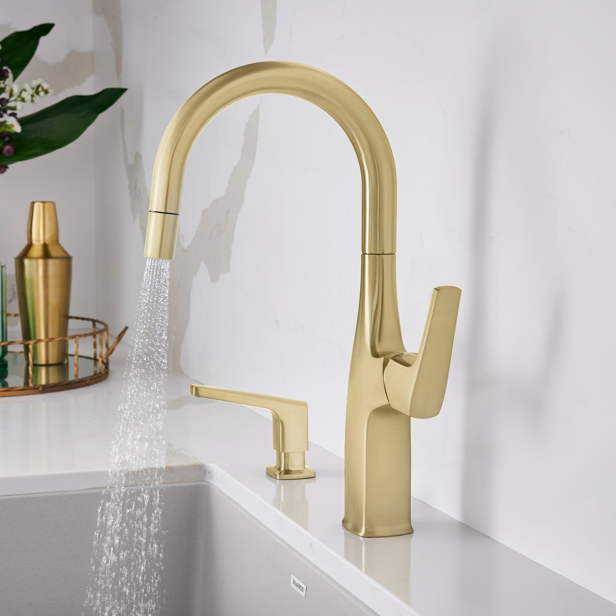 Blanco Rivana Pull-Down Bar Faucet, Satin Gold, 1.5 GPM, Brass, 442986