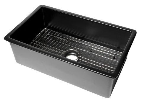 ALFI brand 32" Drop In Fireclay Kitchen Sink, Black Matte, No Faucet Hole, ABF3219SUD-BM