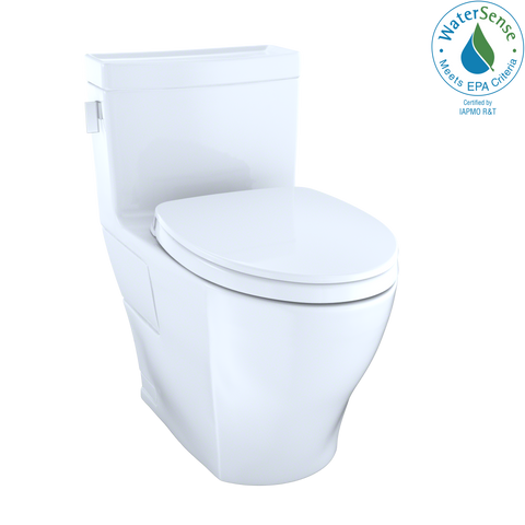 TOTO Legato WASHLET+ One-Piece Elongated 1.28 GPF Universal Height Skirted Toilet with CEFIONTECT, Cotton White, Vitreous China, MS624124CEFG#01