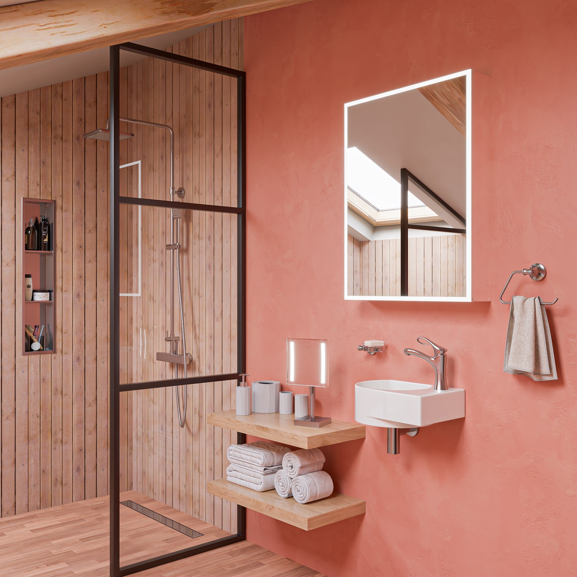 Alternative View of ALFI brand AB2862-BN Brushed Nickel Square Style Thermostatic Exposed Shower Set, Brass