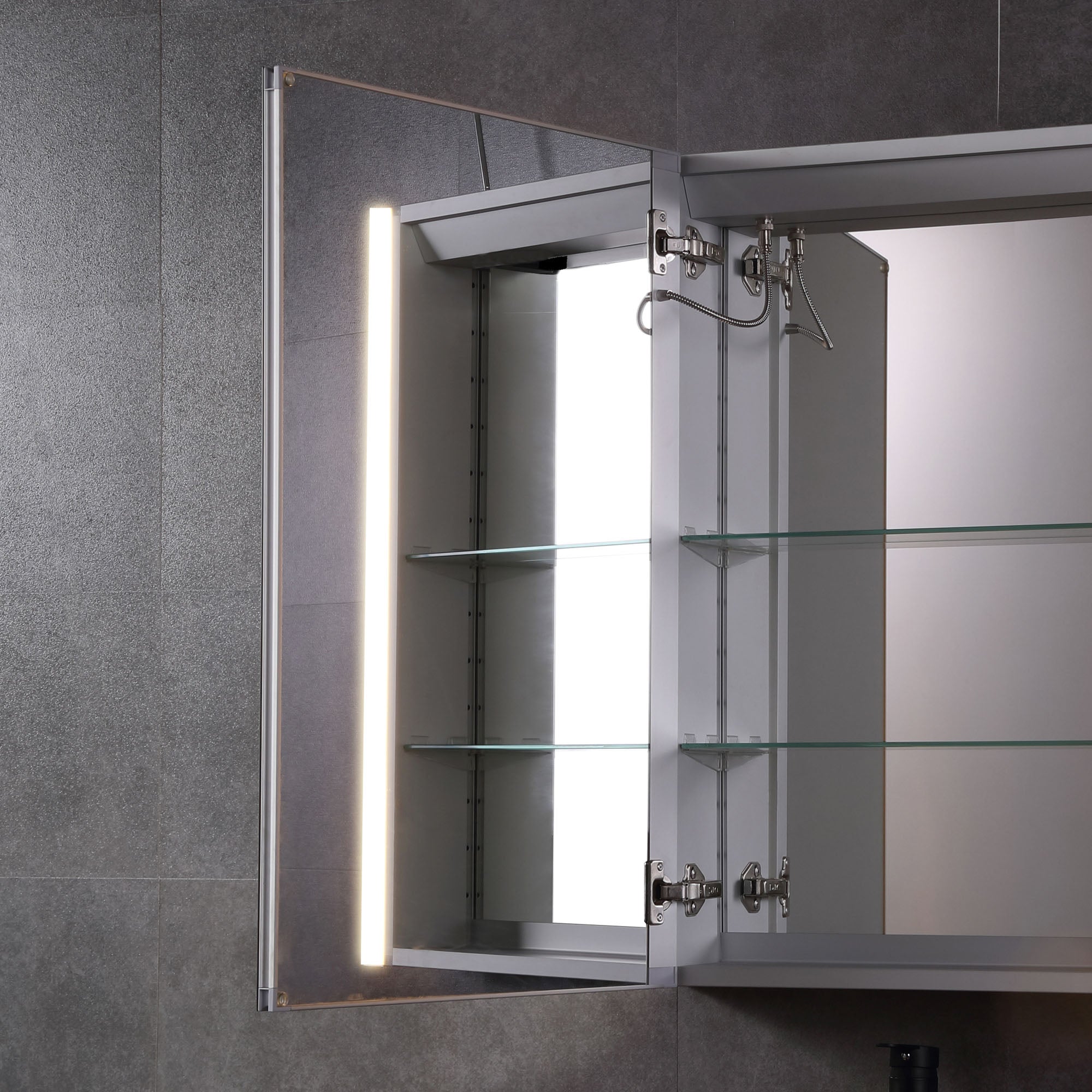 ALFI brand ABMC2432BT 24" x 32" Single Door LED Light Bluetooth Medicine Cabinet, Aluminum, Gray