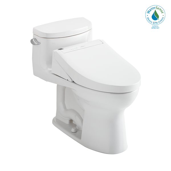 TOTO WASHLET+ Supreme II One-Piece Elongated 1.28 GPF Toilet and WASHLET+ C5 Bidet Seat, Cotton White, Vitreous China|Plastic, MW6343084CEFG#01