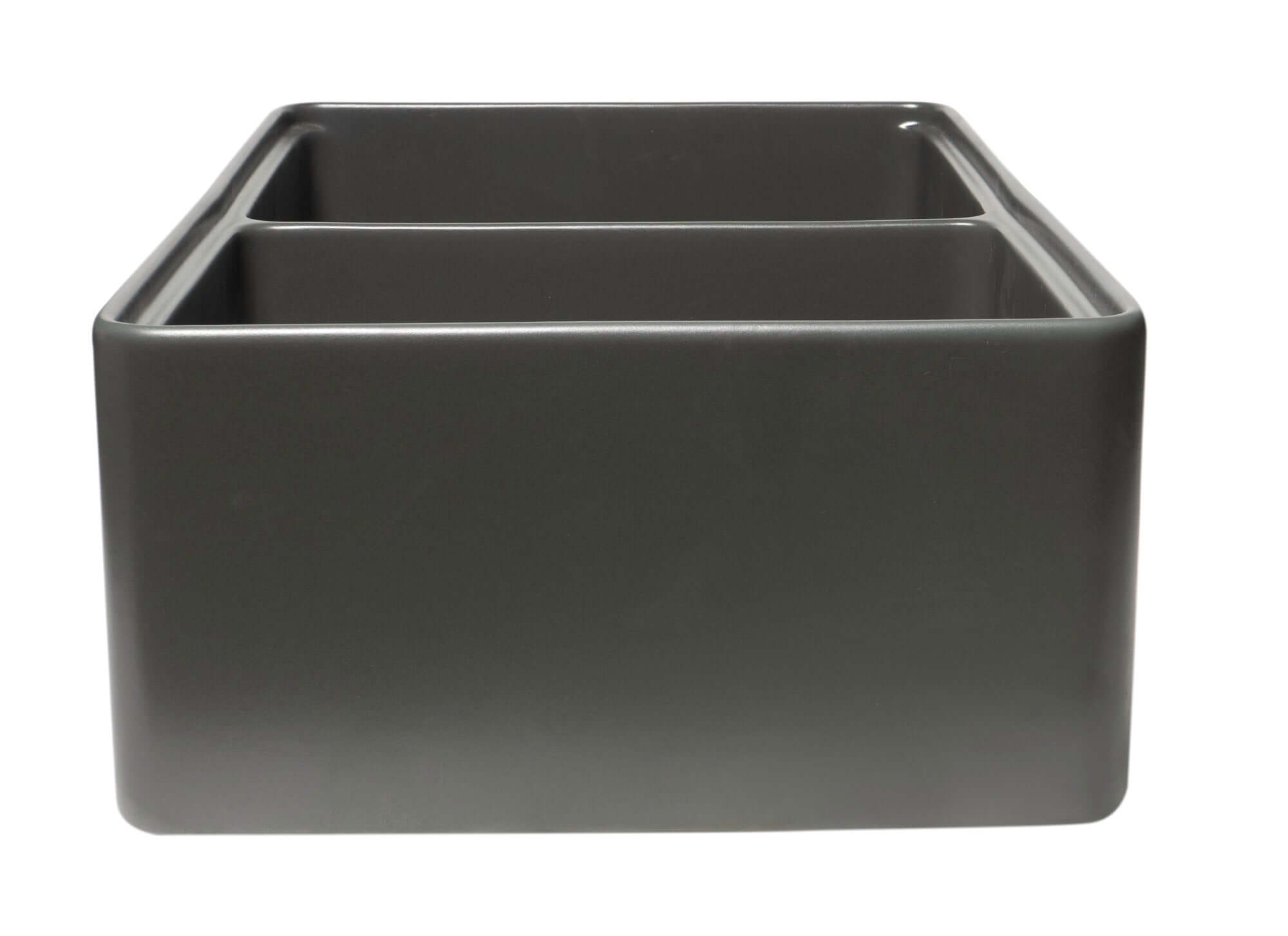 ALFI brand 33" Fireclay Workstation Farmhouse Step Rim Sink with Accessories, 50/50 Double Bowl, Gray Matte, No Faucet Hole, ABFS3320D-GM