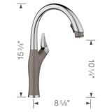 Blanco Artona Pull-Down Dual-Spray Kitchen Faucet, PVD Steel/Volcano Gray, 1.5 GPM, Brass, 443039