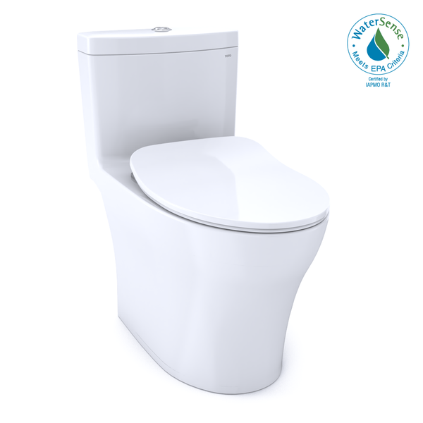 TOTO Aquia IV One-Piece Elongated Dual Flush 1.28 and 0.9 GPF Universal Height, WASHLET+ Ready Toilet with CEFIONTECT, Cotton White- Vitreous China, MS646234CEMFGN#01