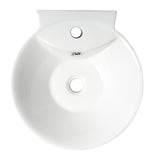 ALFI brand 16.38" x 16.88" Oval Wall Mount Porcelain Bathroom Sink, White, 1 Faucet Hole, ABC113