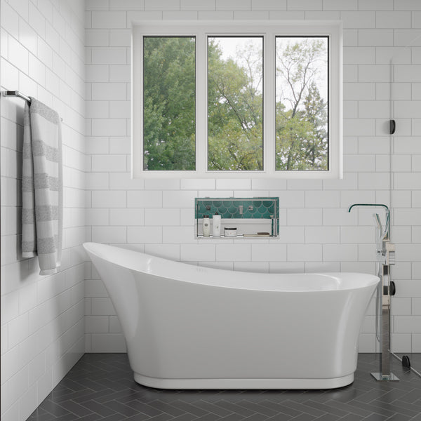 Eago 69" Acrylic Free Standing Oval Air Bubble Bathtub, White, AM2140