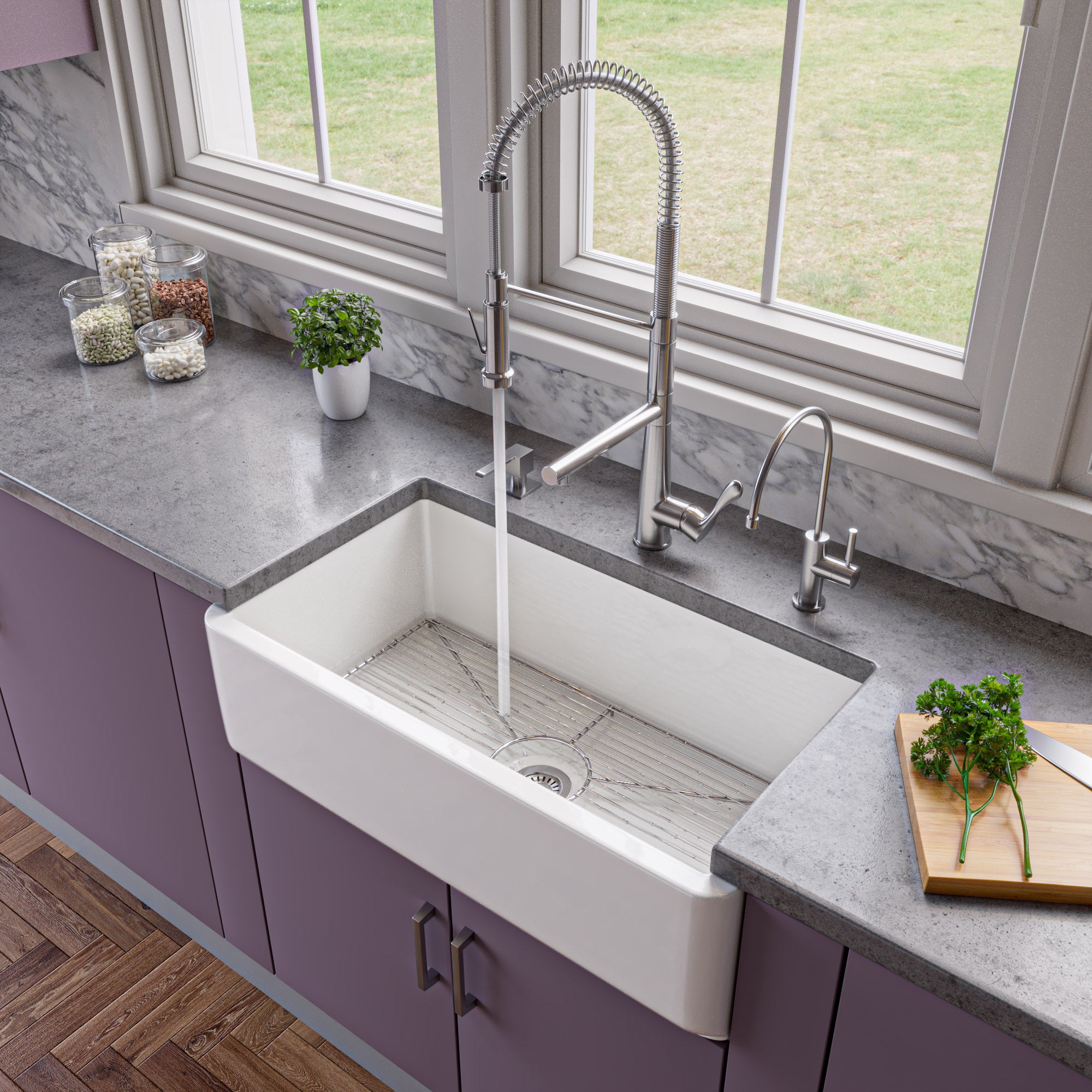 ALFI 33" Single Bowl Thick Wall Fireclay Farmhouse Apron Sink, Reversible, White, AB3318SB-W