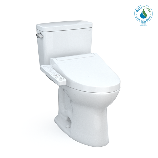 TOTO Drake WASHLET+ Two-Piece Elongated 1.28 GPF Universal Height TORNADO FLUSH Toilet with C2 Bidet Seat, Cotton White, Vitreous China, MW7763074CEFG#01