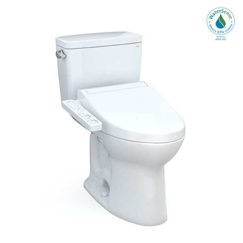 TOTO Drake WASHLET+ Two-Piece Elongated 1.28 GPF Universal Height TORNADO FLUSH Toilet with C2 Bidet Seat, Cotton White, Vitreous China, MW7763074CEFG#01