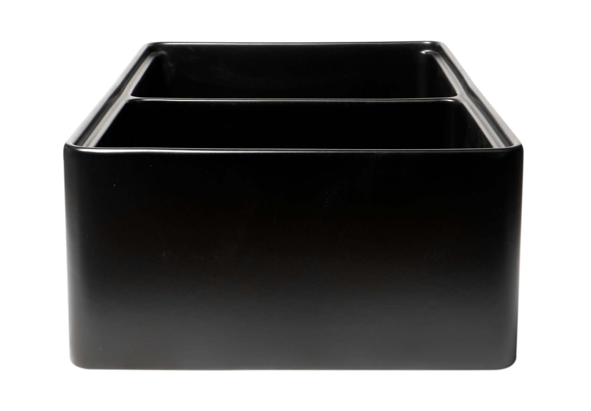ALFI brand 33" Fireclay Workstation Farmhouse Step Rim Sink with Accessories, 50/50 Double Bowl, Black Matte, No Faucet Hole, ABFS3320D-BM