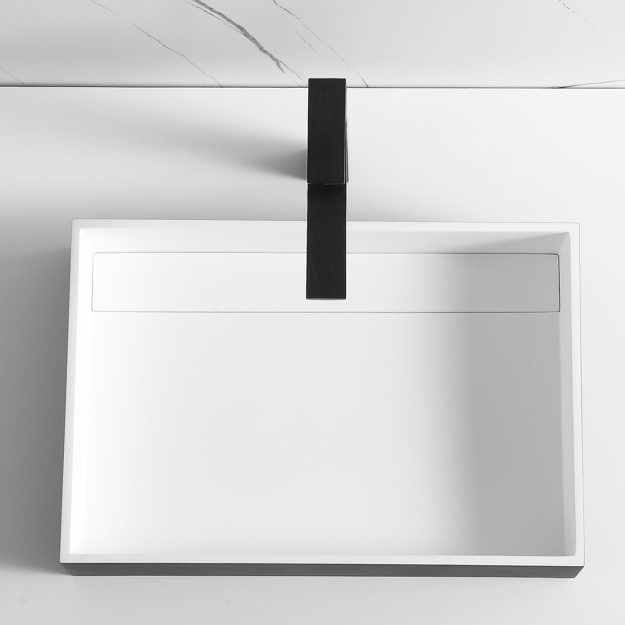 ALFI brand 20" x 13.5" Rectangle Above Mount Resin Bathroom Sink, Black & White, No Faucet Hole, ABRS2014BM