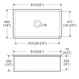 ALFI brand 32" Dual Mount Fireclay Kitchen Sink, White, No Faucet Hole, ABF3219SUD-W