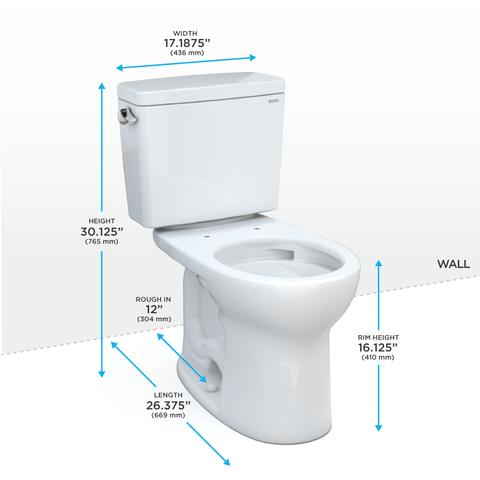 TOTO Drake Two-Piece Round 1.6 GPF Universal Height TORNADO FLUSH Toilet, Ebony, Vitreous China, CST775CSF#51