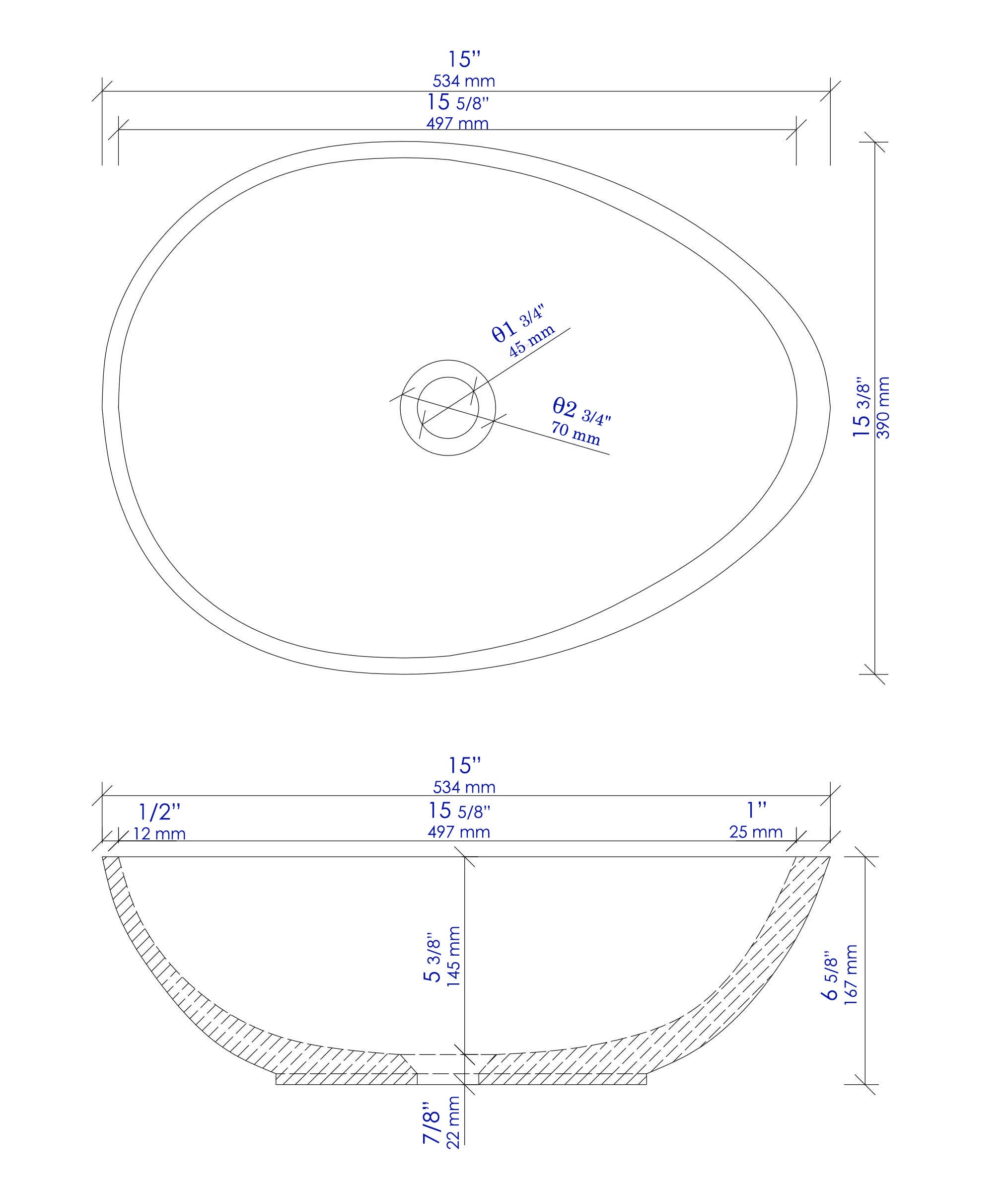 Alternative View of ALFI brand 21" x 15.4" Oval Above Mount Concrete Bathroom Sink, Gray Matte, No Faucet Hole, ABCO21O