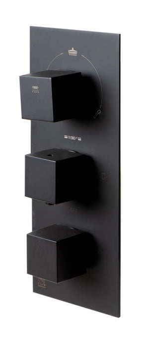 Alternate Image for ALFI brand AB2801-BM Black Matte 3-Way Thermostatic Valve Shower Mixer Square Knobs, Brass