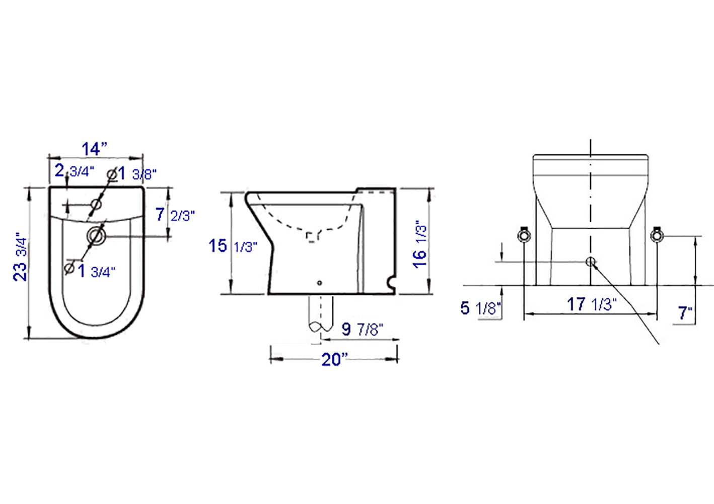 Alternative View of EAGO JA1010 White Ceramic Bathroom Bidet with Elongated Seat, Porcelain