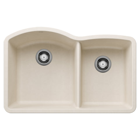 Blanco Diamond 32" Undermount Silgranit Kitchen Sink, 60/40 Double Bowl, Soft White, No Faucet Hole, 443064