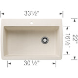 Blanco Diamond 34" Dual Mount Silgranit Kitchen Sink, Soft White, 1 Faucet Hole, 443072