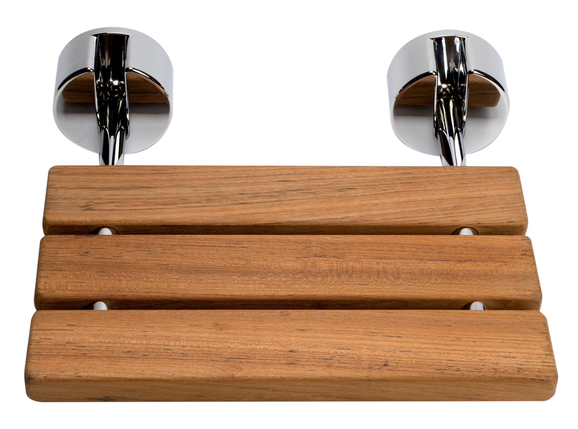 ALFI brand ABS16R-PC Polished Chrome 16" Folding Teak Wood Shower Seat Bench, Natural Wood