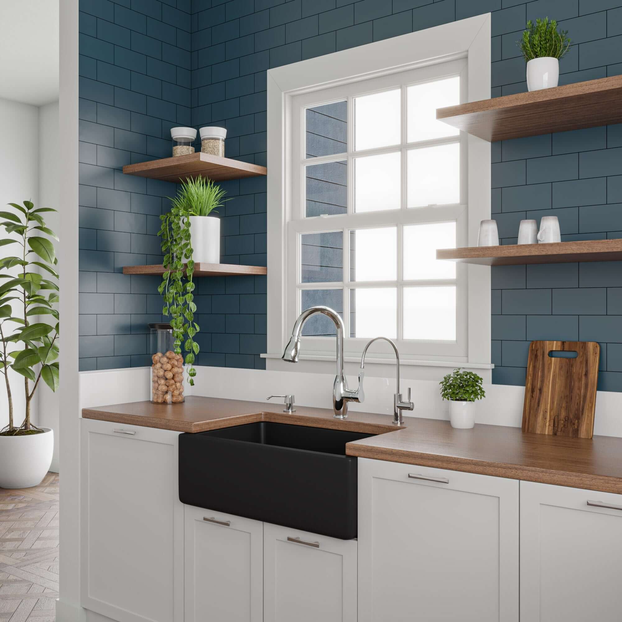 ALFI brand 30" Fireclay Farmhouse Sink, Black Matte, No Faucet Hole, AB3018HS-BM